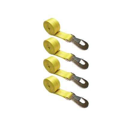 Tie 4 Safe 2" x 10' Wheel Lasso Lift Strap w/ Flat Snap Hook Tow Dolly Yellow, 4PK TWS21-2510-M3-Y-C-4